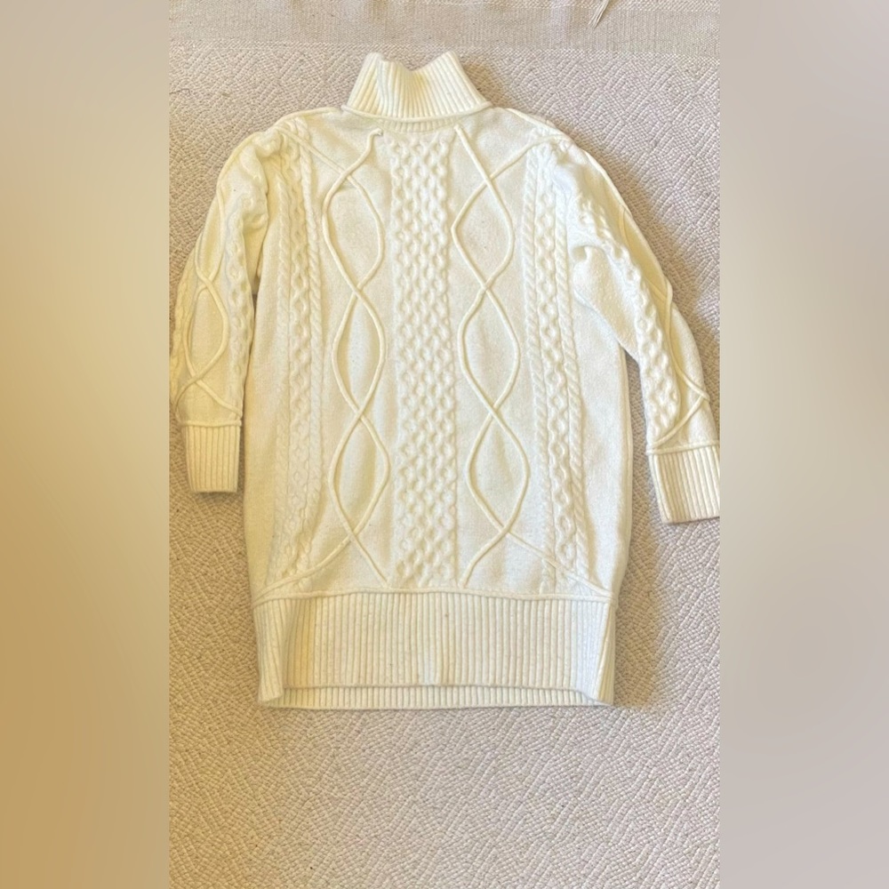 White/cream turtleneck cable knit sweater dress